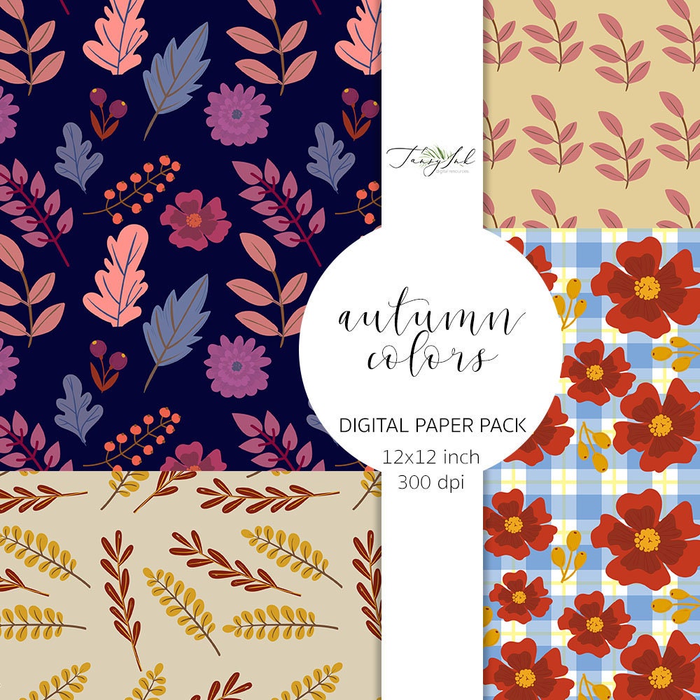Autumn Digital Paper, Fall Colors Paper, Autumn Flower Pattern, Autumn ...