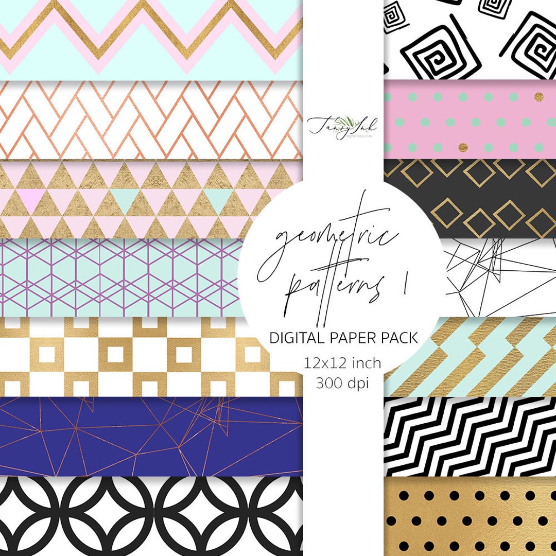 Geometric Patterns Digital Paper, Gold Pattern Paper, Geometric Paper ...