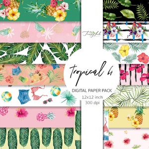Tropical digital paper 4, summer paper, tropical paper, tropical wedding paper, parrot paper, beach paper, leaves paper, tropical wallpaper