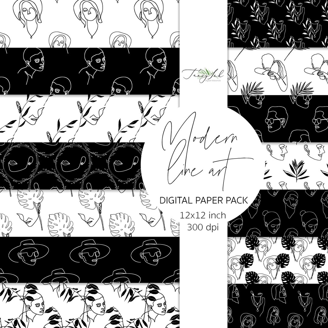 Modern Line Art Digital Paper, Seamless Pattern, Abstract Female Paper ...