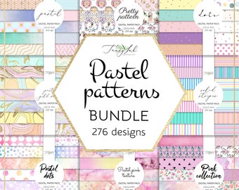Patrones pastel BUNDLE papel digital, papel pastel rosa, álbum de recortes, boda pastel, azul pastel, patrón geométrico dorado, degradado pastel,