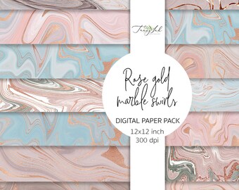 El mármol de oro rosa gira papel digital, brillo de oro rosa, oro rosa metálico, papel de mármol, papel de scrapbooking, fondo abstracto