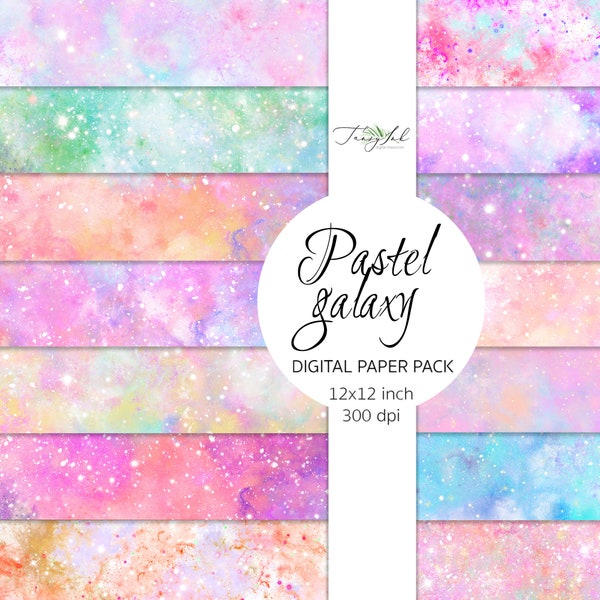 Pastel galaxy digital paper, cosmic planner sticker, sky background, stars paper, rainbow scrapbook, pastel pink backdrop, starry night