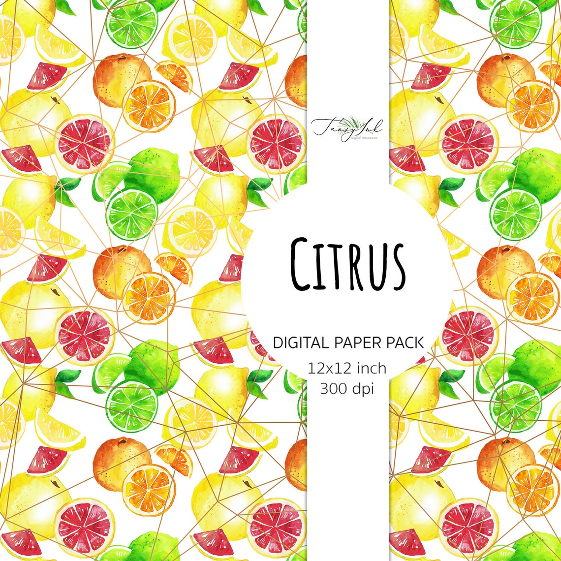 Citrus Digital Paper Seamless Pattern Lemon Background | Etsy
