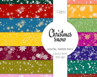 Christmas snow digital paper, snowflakes paper, xmas pattern, scrapbooking paper, Christmas background, winter scrapbook paper, rainbow