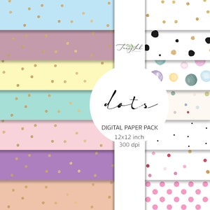 Polka Dots Digitales Papier, Konfettipapier, Aquarell Dots Papier, Gold Dots Muster, Pastellpapier, Sommerpapier, Scrapbook, pinke Punkte
