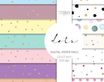 Polka dots digital paper, confetti paper, watercolor dots paper, gold dots pattern, pastel paper, summer paper, scrapbook, pink polka dots