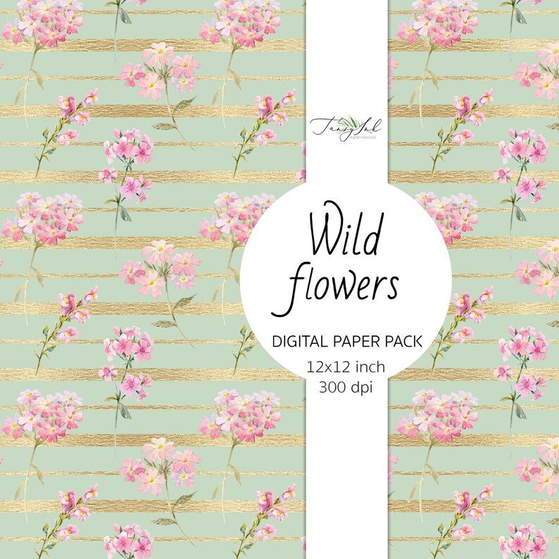 Wild flowers digital paper, seamless paper, watercolor flowers, flower background, planner paper, scrapbooking paper, leaves paper, image 3