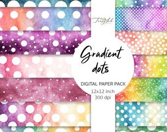 Gradient dots digital paper, white dots, wedding polk dots, gradient textures, gradient confetti, pattern dots, summer paper, rainbow paper