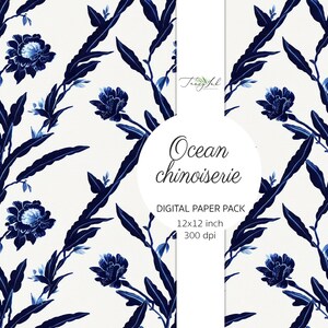 Ocean Chinoiserie SEAMLESS Digital Paper, Oriental Backdrop, Octopus ...