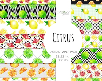 Citrus digital paper, seamless pattern, lemon background, summer paper, lime wallpaper,  grapefruit backdrop, orange paper