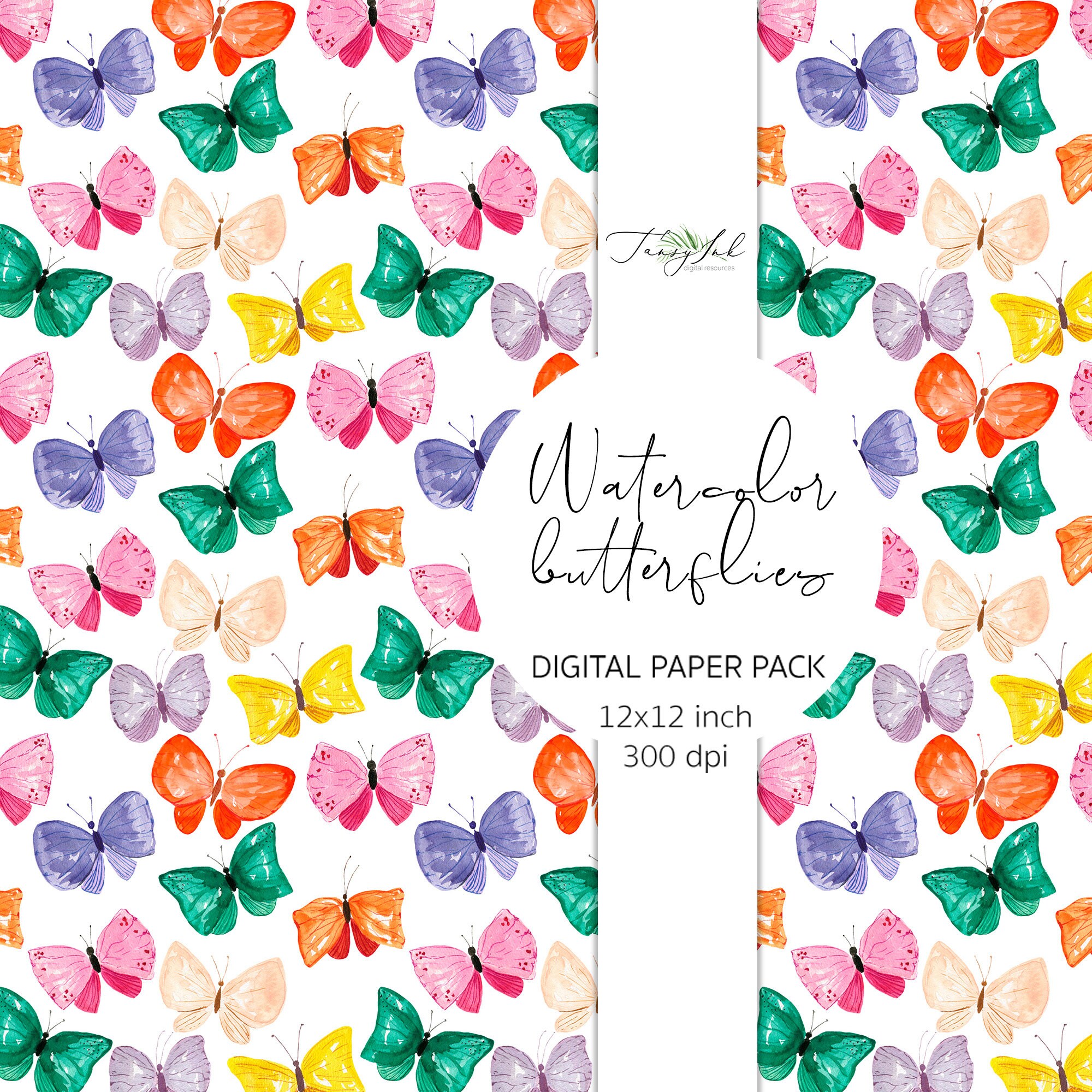 Watercolor Butterflies Digital Paper, Seamless Paper, Summer Paper ...