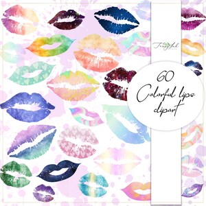 60 Kleurrijke lippen clipart, lippen PNG clip art, melkweg lippen, pastel lippen, abstracte kunst aan de muur, babyshower uitnodigen, pastel regenboog, roze kussen