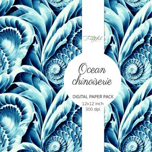 Ocean Chinoiserie SEAMLESS Digital Paper, Oriental Backdrop, Octopus ...