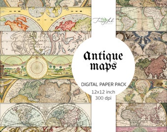 Antique maps digital paper, old maps, antique paper, vintage world maps, ephemera paper, travel maps, vintage background, junk journal