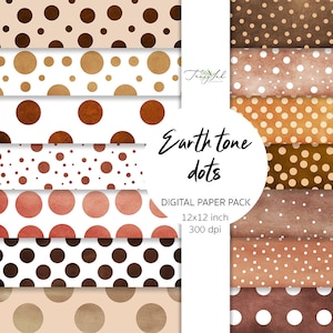 Earth tones dots digital paper, dots pattern, neutral dots paper, modern paper, scrapbook, brown polka dots, boho polka dots