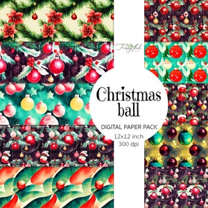 Christmas ball digital paper, seamless paper, vintage Christmas ornament, wreath background, Xmas backdrop, gift wrapping paper, winter card