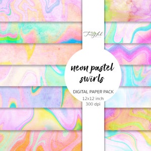 Neon pastel swirls digital paper, pastel gradient texture, neon watercolor swirls, ombre background, watercolor scrapbooking, pink paper