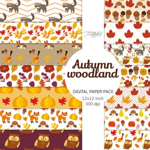 Autumn woodland digital paper, fall paper, autumn flower pattern, autumn background, thanksgiving scrapbooking, fall leaves, autumn leaves