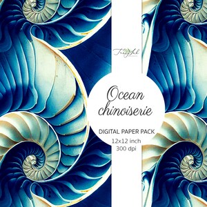 Ocean Chinoiserie SEAMLESS Digital Paper, Oriental Backdrop, Octopus ...
