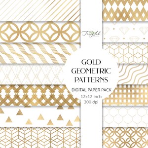 Złoty papier cyfrowy ze wzorem geometrycznym, papier ze wzorem pasków, papier ze złotem białym, papier geometryczny, papier w paski, papier do scrapbookingu,