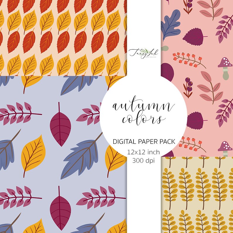 Autumn Digital Paper, Fall Colors Paper, Autumn Flower Pattern, Autumn ...