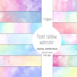 Carta digitale ad acquerello arcobaleno pastello, scrapbooking pastello, sfondo sfumato pastello, sfumature ombre, download istantaneo, arcobaleni pastello