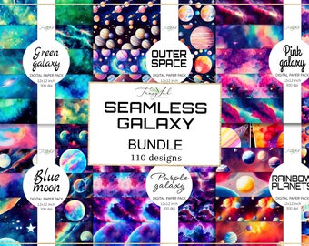 SEAMLESS Galaxy BUNDLE digital paper, planets paper, planner sticker, stars paper, rainbow digital paper, cosmic galaxy, pastel galaxy paper