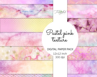 Pastell rosa Textur digitales Papier, Aquarellpapier, Farbverlaufsstrukturpapier, Ombre Farbverlauf, pastellrosa Galaxie, Scrapbooking, goldene Sterne