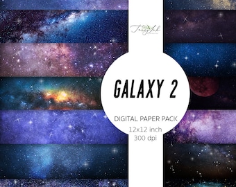 Galaxy digital paper, night sky background, outer space, stars paper, rainbow scrapbook, cosmic galaxy planner sticker, nebula paper, moon
