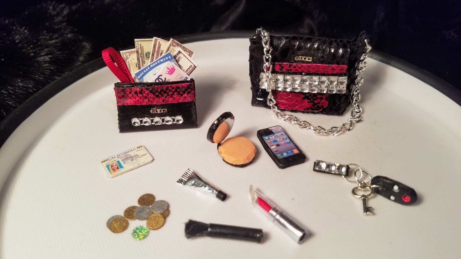 Miniature Barbie Gucci Purse/Handbag &amp; Wallet Makeup Set US | Etsy