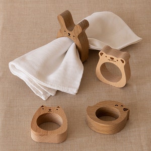Porta-guardanapos - Decorações de mesa com animais - Porta-guardanapos de madeira - Porta-guardanapos de carvalho e faia - Crianças