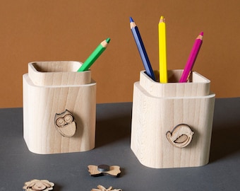 Porte-stylo Étiquette en bois