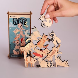 Jeu d'empilage Acrogatti - Jeu familial en bois - Jouet d'équilibre - Tour des animaux - Jeu d'empilage, Cadeau original