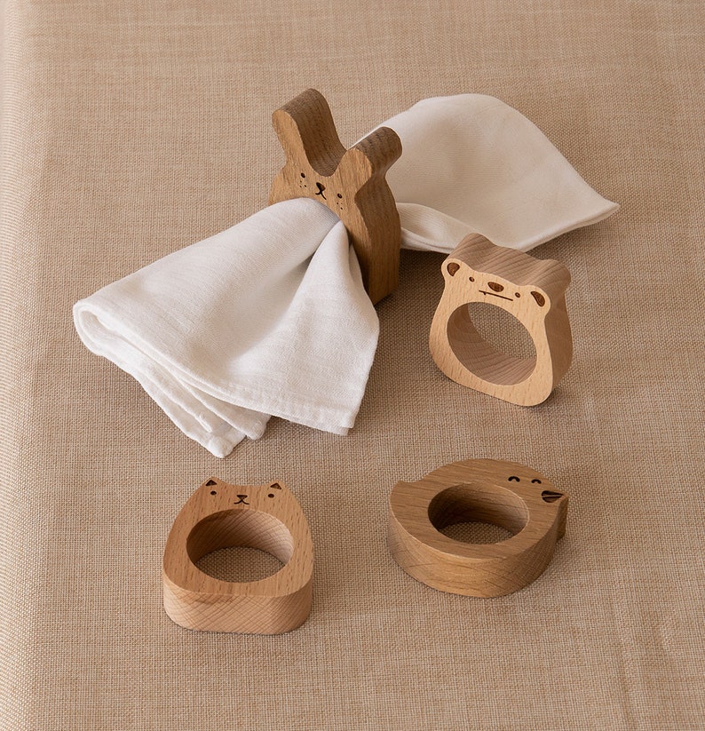 Napkin Rings - Animal Table Decorations - Wooden Napkin Rings - Oak and Beech Napkin Rings - Kids image 1