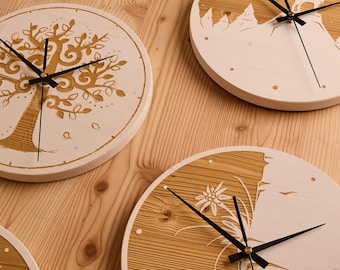 Orologi in abete Natura - da parete in legno, silenzioso, con indicatori delle ore | Decorazione per la casa | Arte in legno massiccio