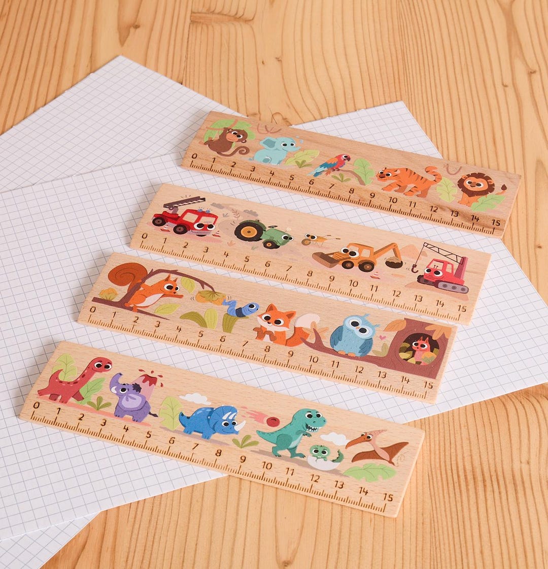 Animals Using A Ruler Millimeter Ruler - Solid Beech Wood Ruler for Kids - School Gift ...