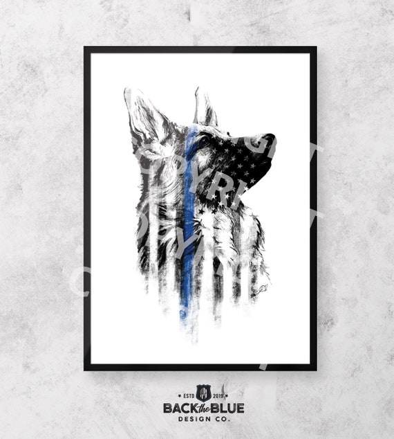 Police K9 Art Thin Blue Line Art German Shepherd K9 Police
