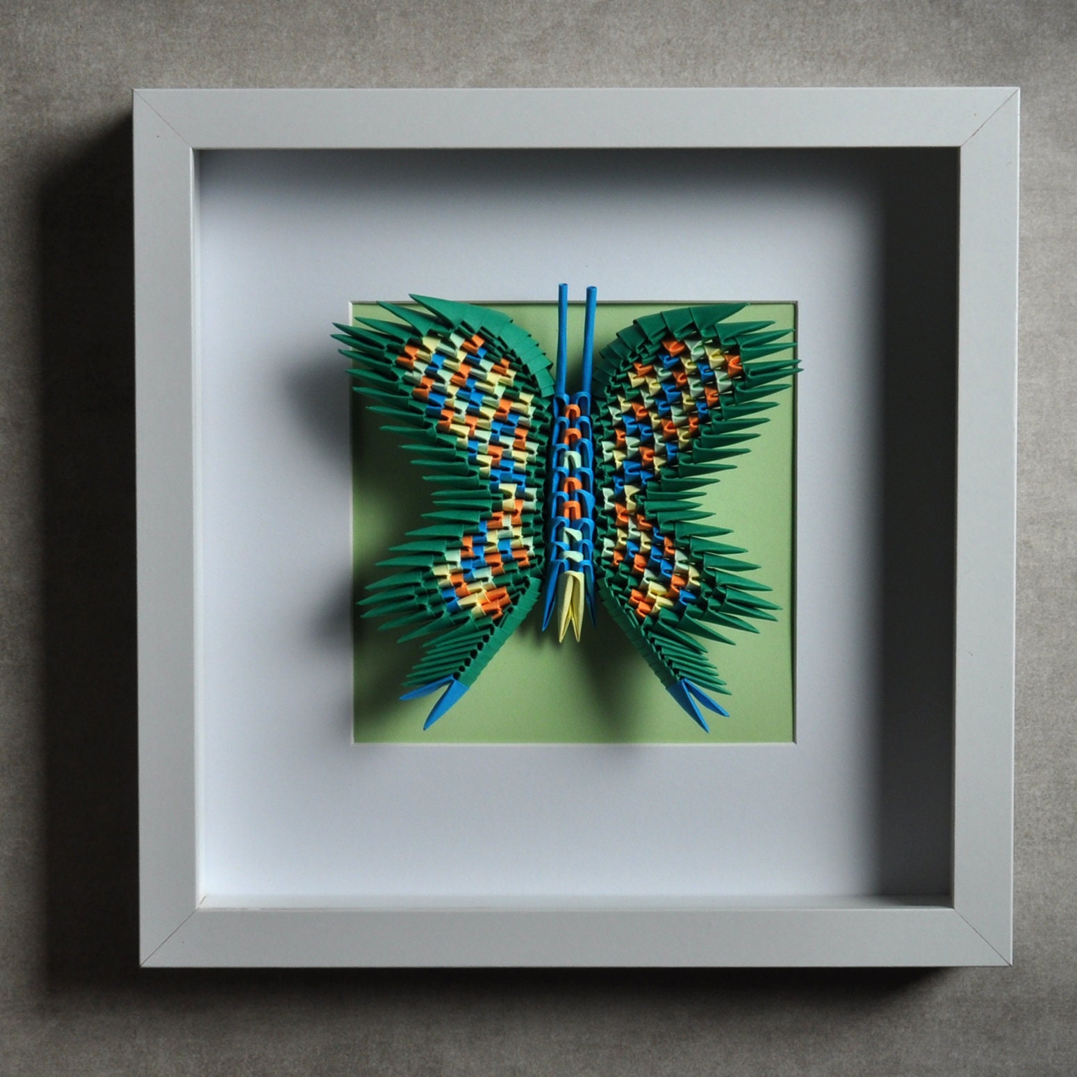 Cadre-Vitrine Papillon Vert en Origami 3D