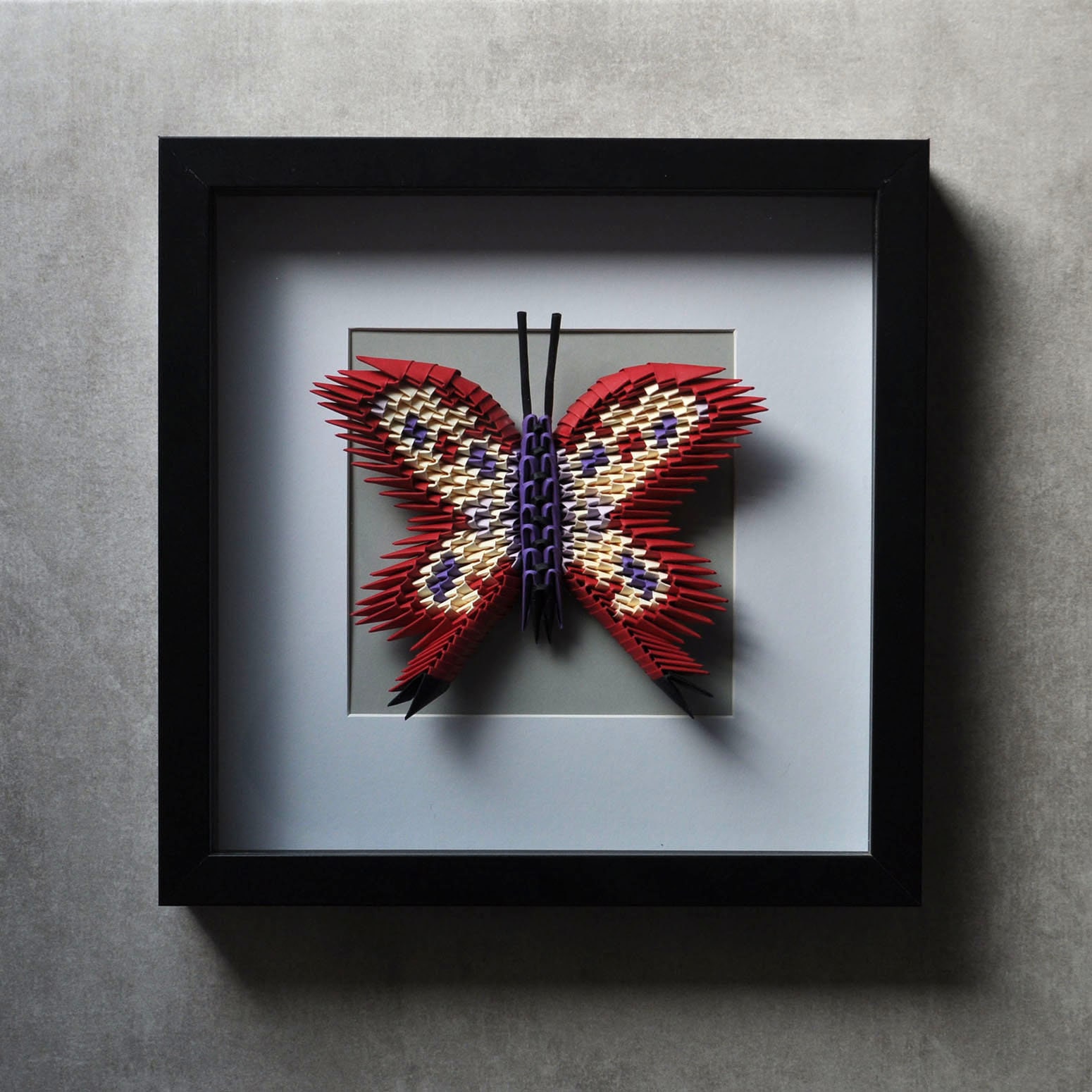 Cadre-Vitrine Papillon Rouge en Origami 3D