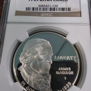 1993-S James Madison Silver Dollar PF 69 Ultra Cameo NGc