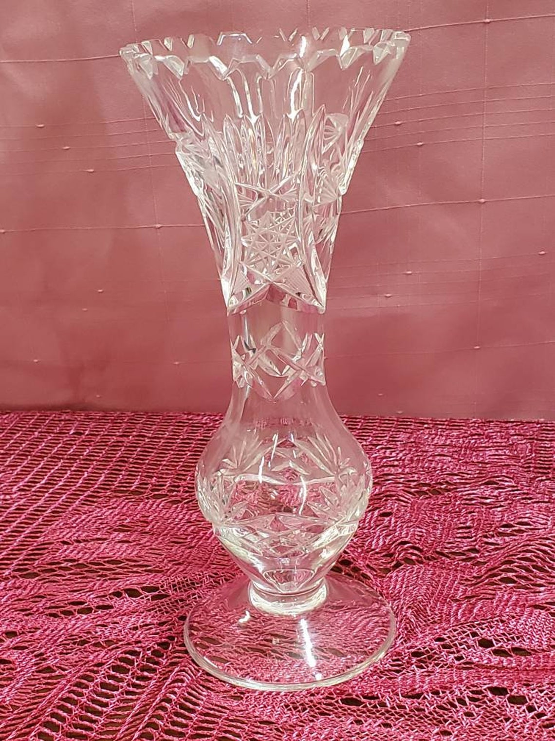 Pinwheel crystal vase. 8 1/2 inches tall. Vintage bud vase Etsy