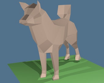 Papercraft Shiba Inu dog, PDF pattern 3D model, actual size, PDF pepakura, low-poly origami, geometric pattern, craft, decoration, DIY kit