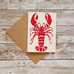 Linodruk kreeft, jubileumkaart, Valentijnsdagkaart, linokunst, linodruk, linosnedekunst, gepersonaliseerde kaart, prints van zeedieren