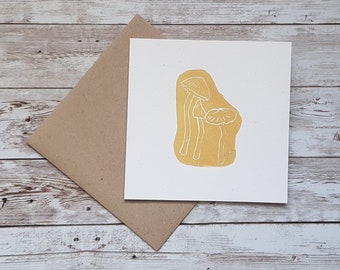 Mushroom Lino Art Card: Psychedelic Forager Gift
