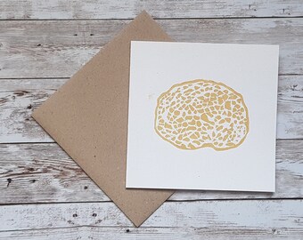Common Earthball Card: Hand-Pulled Lino Mushroom Print