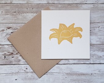 Collard Earthstar Mushroom Card: Hand-Pulled Lino Art Print