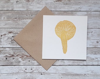 Amethyst Deceiver Mushroom Card: Hand-Printed Lino Art