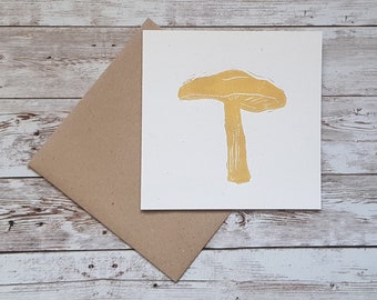 Mushroom Lino Art Card: Blue Roundhead Block Print