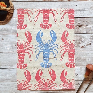 Stampa linoleum di aragosta, stampa a blocchi, arte stampata a mano, stampa in rilievo, stampe di creature marine, regalo di aragosta, stampe di animali marini, arredamento a tema oceano